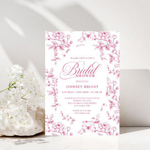 Elegant Pink and White Rose Pattern Bridal Shower Invitation