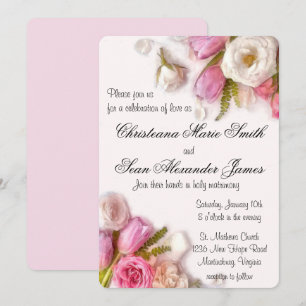 Elegant Pink and White Spring Floral Watercolor Invitation