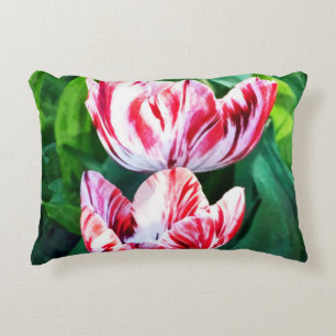 Elegant Pink And White Striped Tulips Accent Pillow