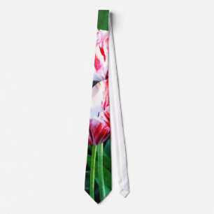 Elegant Pink And White Striped Tulips Tie