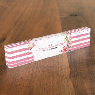 Elegant Pink And White Stripes Nameplate