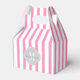 Elegant Pink and White Stripes with Monogram Favor Box