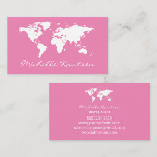 elegant Pink and white Travel Agent World Map  Business Card