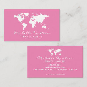 elegant Pink and white Travel Agent World Map Business Card
