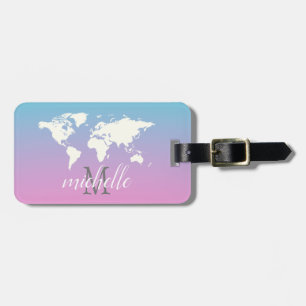 Elegant Pink and White Travel World-Map,Airplane Luggage Tag