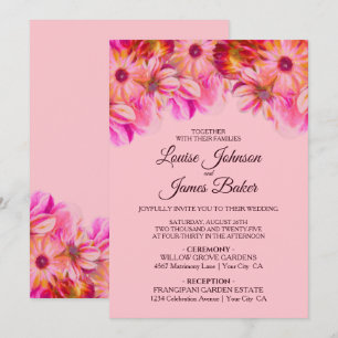 Elegant Pink and Yellow Floral Wedding Invitation