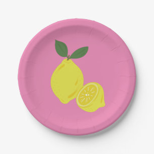 Elegant Pink and Yellow Lemon Party Paper Plate