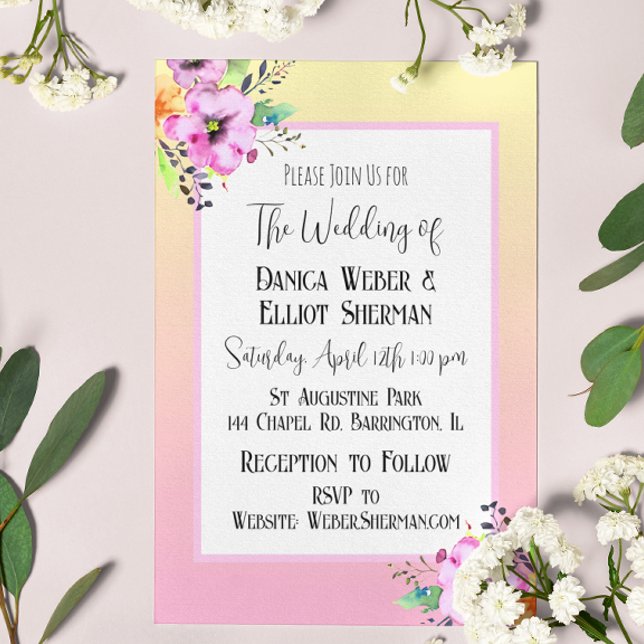 Elegant Pink and Yellow Petunias Floral Wedding Invitation (Creator Uploaded)