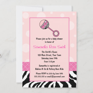 Elegant Pink and Zebra Baby Shower Invitation