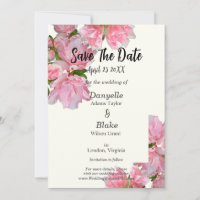 Elegant Pink Azalea & Ivory Save the Date Card
