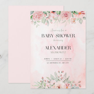 elegant pink baby girl shower invitation flowers
