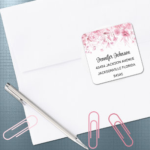 Elegant Pink Baby Shower Floral Return Address Square Sticker