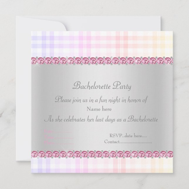 ELEGANT PINK BACHELORETTE tartan new diamonds Invitation (Front)