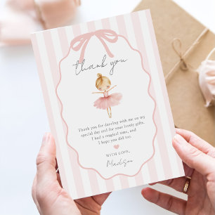 Elegant Pink Ballerina Ballet Birthday Party Thank You Card