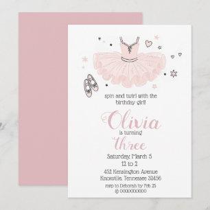 Elegant Pink Ballerina Birthday Invitation