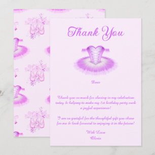 Elegant Pink Ballet Birthday Tutu Watercolour Thank You Card