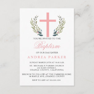 Elegant Pink Baptism/Christening Invitation