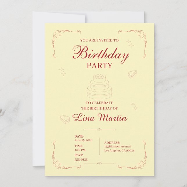 Elegant Pink Birthday Invitation (Front)