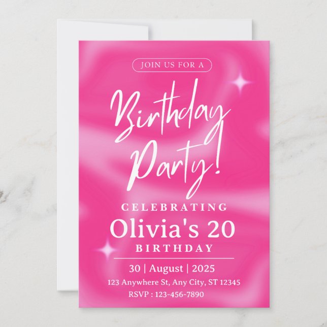 Elegant Pink Birthday Invitation Customizable  (Front)