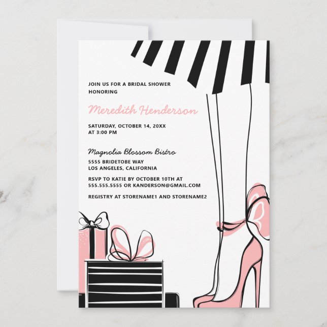 Elegant Pink Black Bridal Shower Invitation (Front)