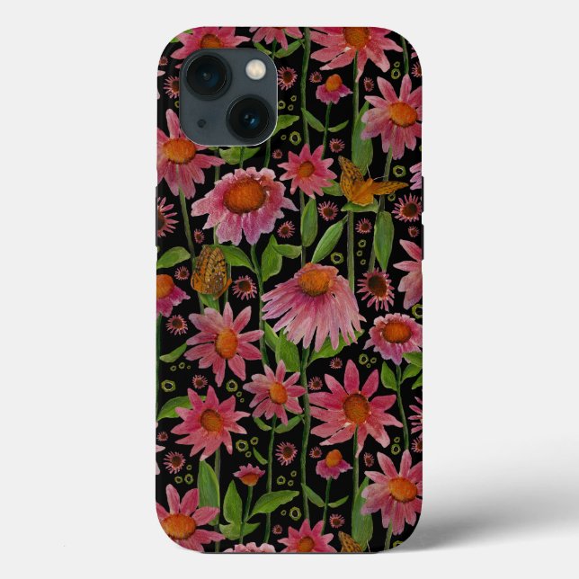 Elegant Pink Black Coneflowers Butterflies Case-Mate iPhone Case (Back)