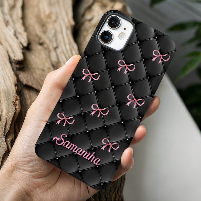 Elegant pink black coquette bows pattern monogram Case-Mate iPhone case (Creator Uploaded)