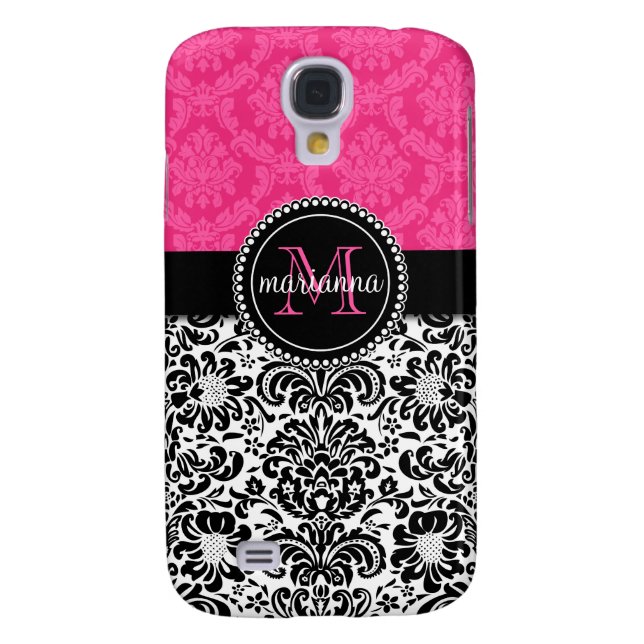 Elegant Pink Black Damask Personalized Case-Mate Samsung Galaxy Case (Back)