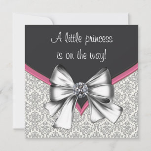 Elegant Pink Black Damask Princess Baby Shower Invitation