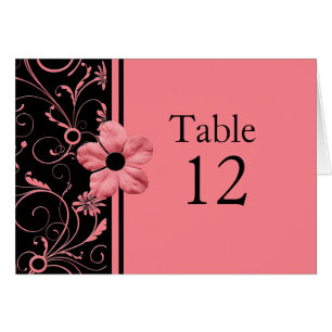 Elegant Pink Black Damask Swirls Table card