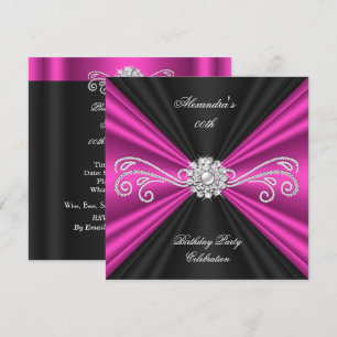Elegant Pink Black Diamond Birthday Party Invitation