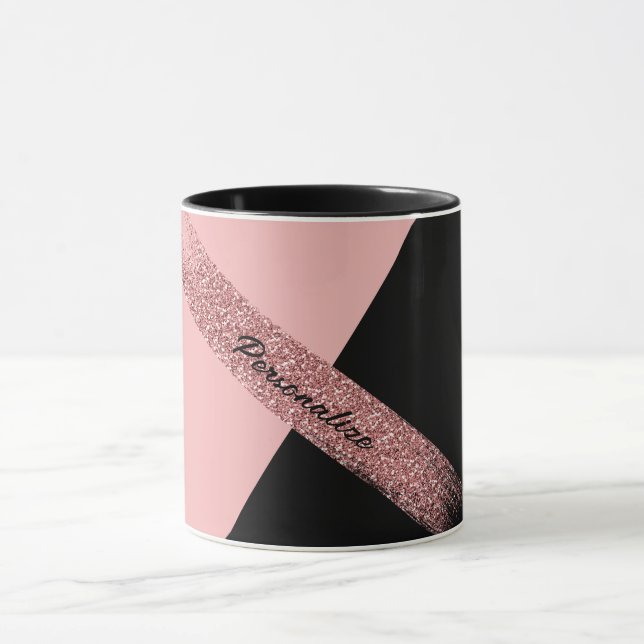 Elegant Pink Black Glitter Personalized Chic Glam Mug (Center)