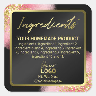Elegant Pink Black Gold Glitter Ingredient Labels