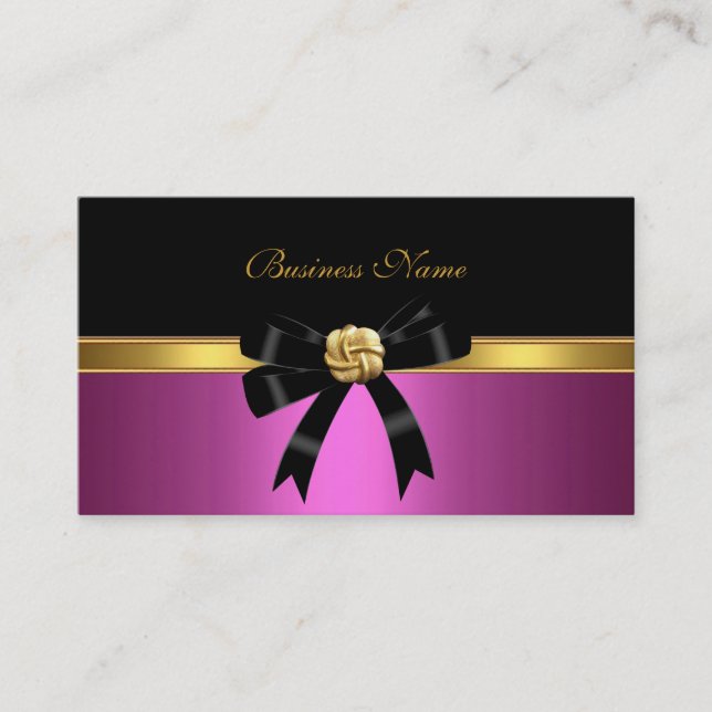 Elegant Pink Black Gold Jewel Bow Business Card (Front)