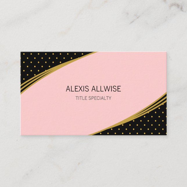 Elegant Pink Black & Golden Business Card (Front)