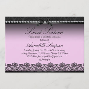 Elegant Pink & Black Lace Sweet Sixteen Invite