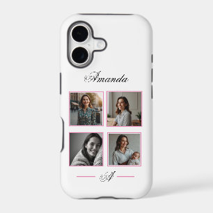 Elegant Pink & Black Monogram Photo Collage Mom