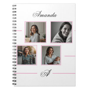 Elegant Pink & Black Monogram Photo Collage Mom Notebook
