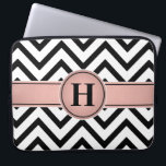 Elegant Pink & Black Monogrammed Rose Gold Chevron Laptop Sleeve<br><div class="desc">Protect your laptop in style with a chic modern sleeve.  Design features black and white chevron zig-zag pattern,  pretty faux rose gold foil stripe in pink and black,  and your personalized monogram. This elegant and trendy computer case makes a stylish gift for her.</div>