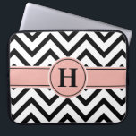 Elegant Pink & Black Monogrammed Rose Gold Chevron Laptop Sleeve<br><div class="desc">Protect your laptop in style with a chic modern sleeve.  Design features black and white chevron zig-zag pattern,  pretty faux rose gold foil stripe in pink and black,  and your personalized monogram. This elegant and trendy computer case makes a stylish gift for her.</div>