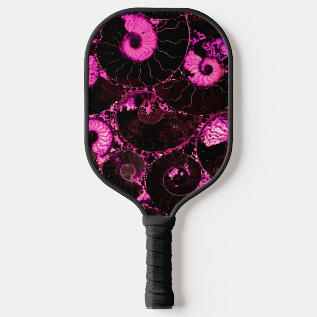 Elegant Pink black Nautilus fossil shell pattern  Pickleball Paddle (Front)