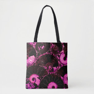 Elegant Pink black Nautilus fossil shell pattern Tote Bag