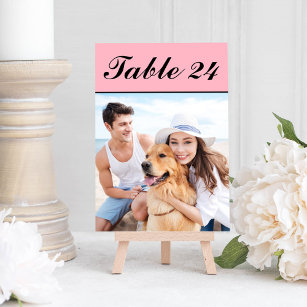 Elegant Pink Black Pet Photo Wedding Table Number