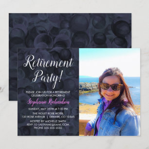 Elegant Pink Black Photo Retirement Invitation