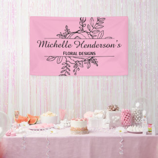 Elegant Pink & Black Rose Outline Florist Banner