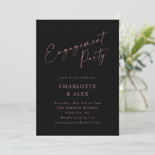 Elegant Pink Black Script Engagement Party Invitation