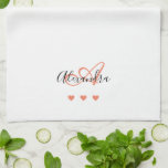 Elegant Pink Black Script Name Monogram  Kitchen Towel<br><div class="desc">Personalize your beautiful monogrammed white kitchen towel. The hearts below are dedicated to your loved ones, you can personalize the number of hearts too. You can delete them if you prefer. Just copy/paste the hearts in the text field; if you need help, please let us know, we will be glad...</div>