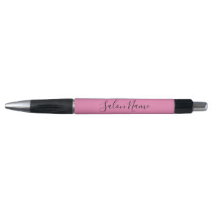 Elegant Pink Black Text Business Salon Name Number Pen