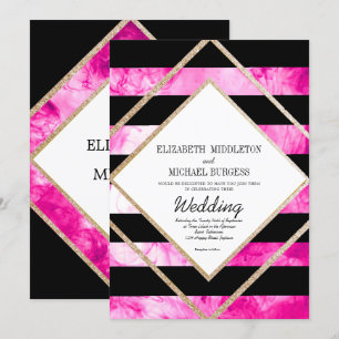 Elegant Pink Black White and Copper Gold Wedding Invitation