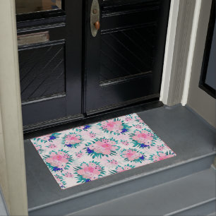 Elegant Pink Bloom Floral Pattern Doormat