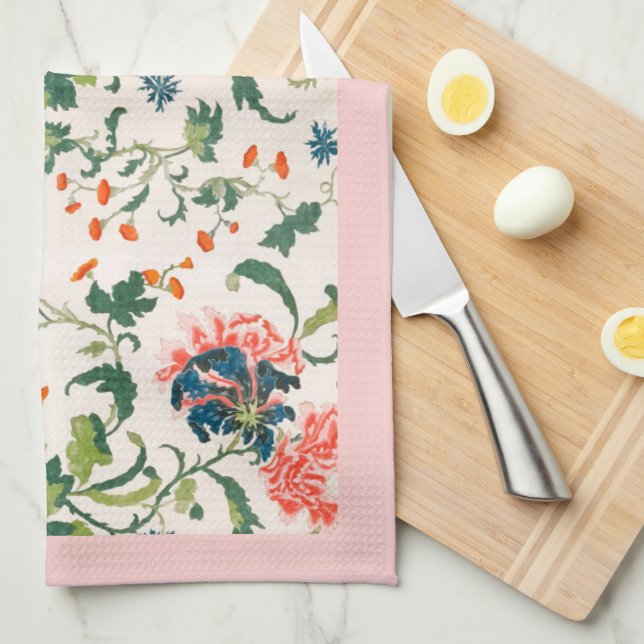 Elegant Pink Blooming Floral Kitchen Towel (Quarter Fold)